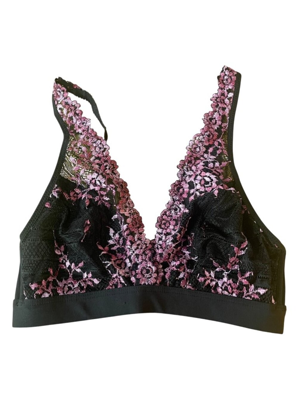 Wacoal Wireless Embrace Triangle Plunge Bra Lace Mesh Sz 34 852191 Romantic Boho